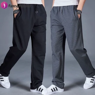 Fancy Fashion กางเกงกีฬาขายาวทรงตรงสำหรับผู้ชาย สีพื้น ทำจากผ้าเนื้อปานกลาง อบอุ่น และยืดหยุ่นพอประมาณ สวมใส่พอดีตัว