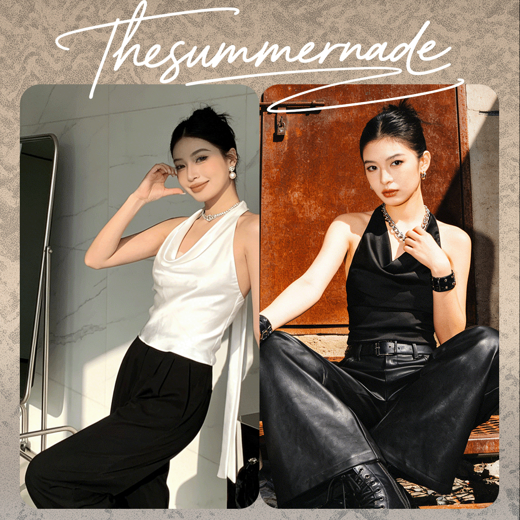 Thesummernade Halter neck silk satin top SU101