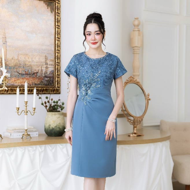 All Ladies  เดรสเอวทวิสดอกไม้ งานดีไซน์จับจีบช่วงเอวเก๋ๆ เดรสงานแต่ง งานบวช หรือจะใส่เป็นนายขันมากดูแพงมากค่ะชุดนี้