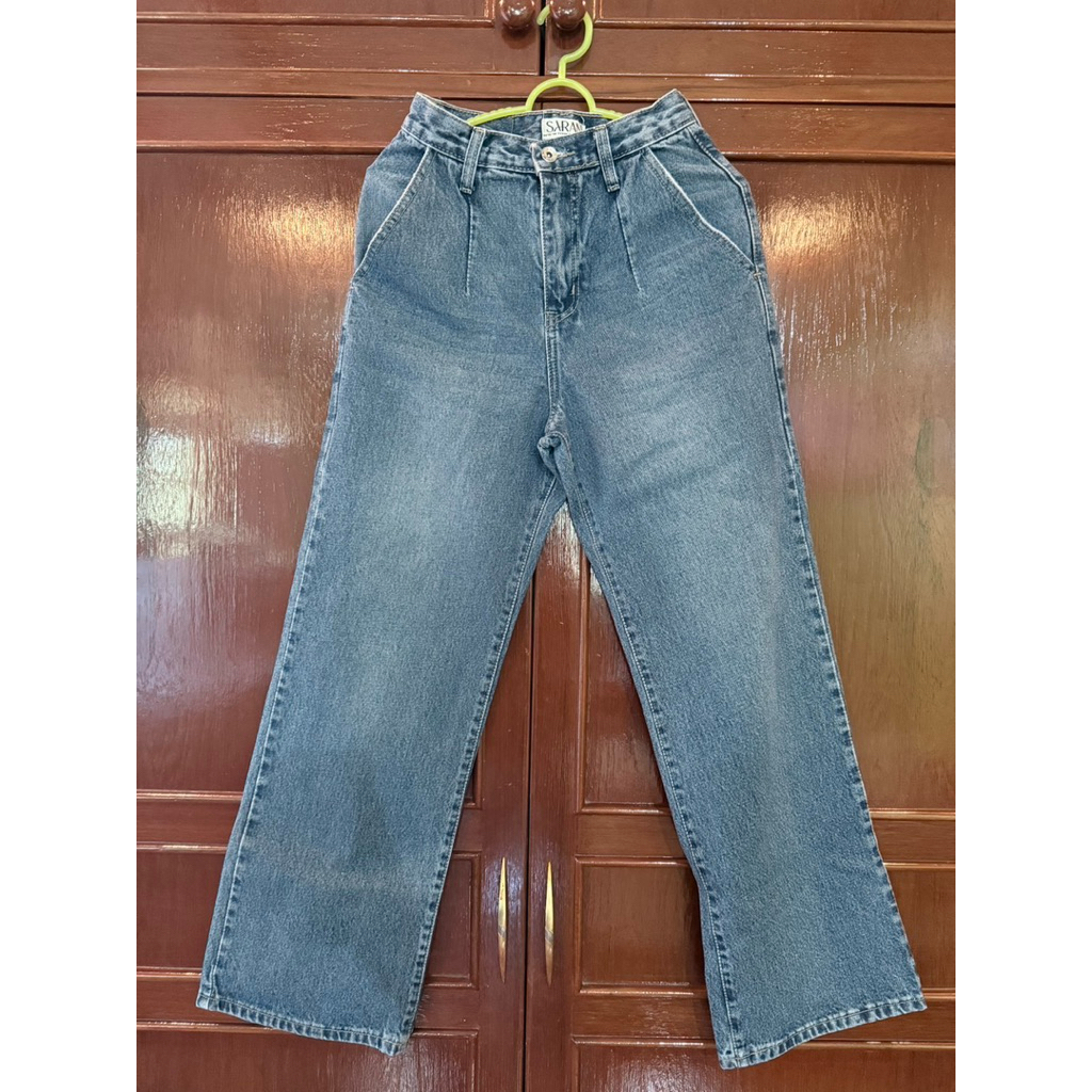กางเกงยีนส์SARAN กระบอกจีบหน้าหลัง size s