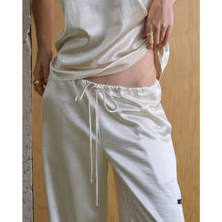 Patcha.co - IRIS Relaxed Satin Wide-Lig Pants in Mist Blue and Ivory กางเกงขายาวผ้าซาติน - PCCB037