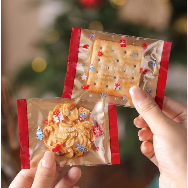 ถุงซีล ถุงใส่ขนม ถุงใส่คุกกี้คริสมาสต์ Merry Christmas Gold Premium ขนาด 7*10 cm (แพค 100 ใบ)
