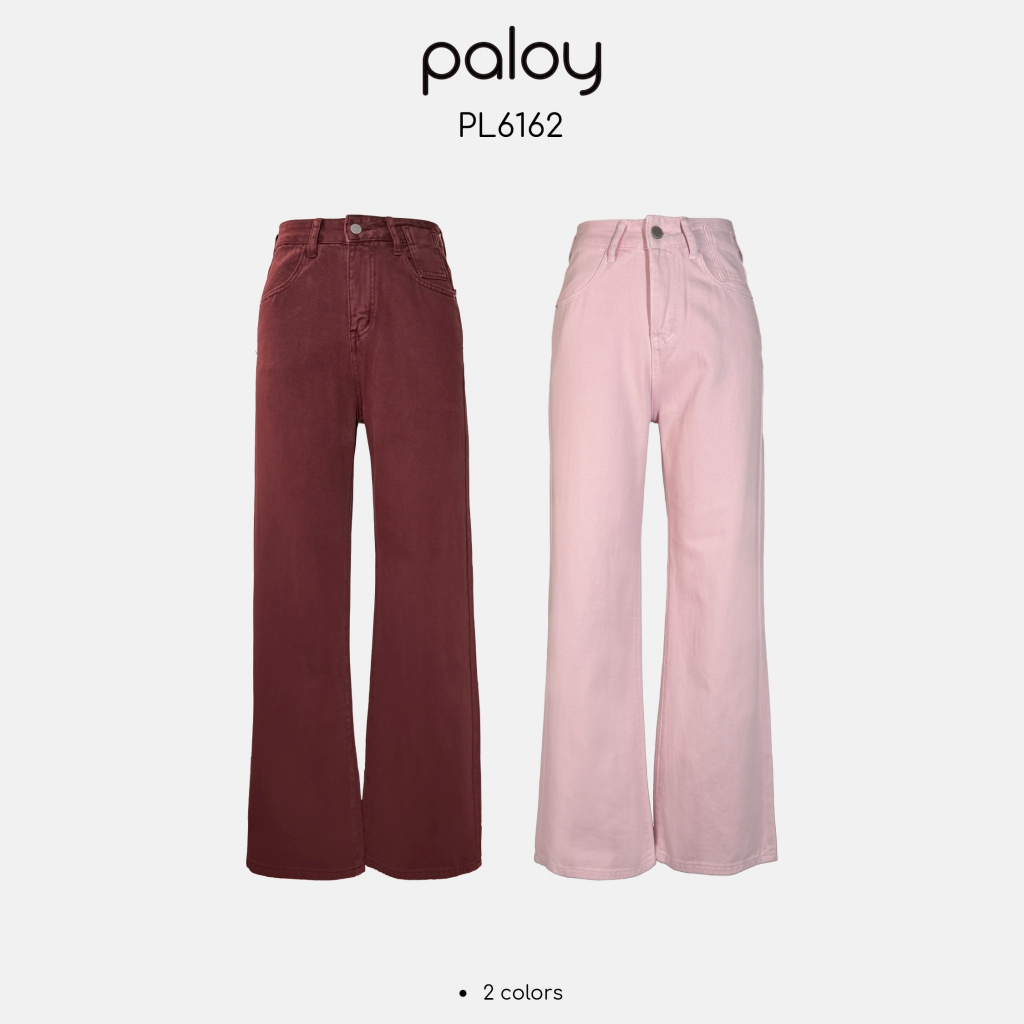 Paloy - PL6162 กางเกงยีนส์ขากระบอกกลางสีชมพู