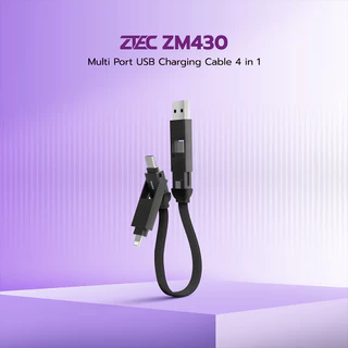ZTEC ZM430 สายชาร์จ 4 in 1 รองรับชาร์จเร็ว 5A 240W สายถัก หัวพอร์ตอลูมิเนียม ยาว 15 ซม. -2Y