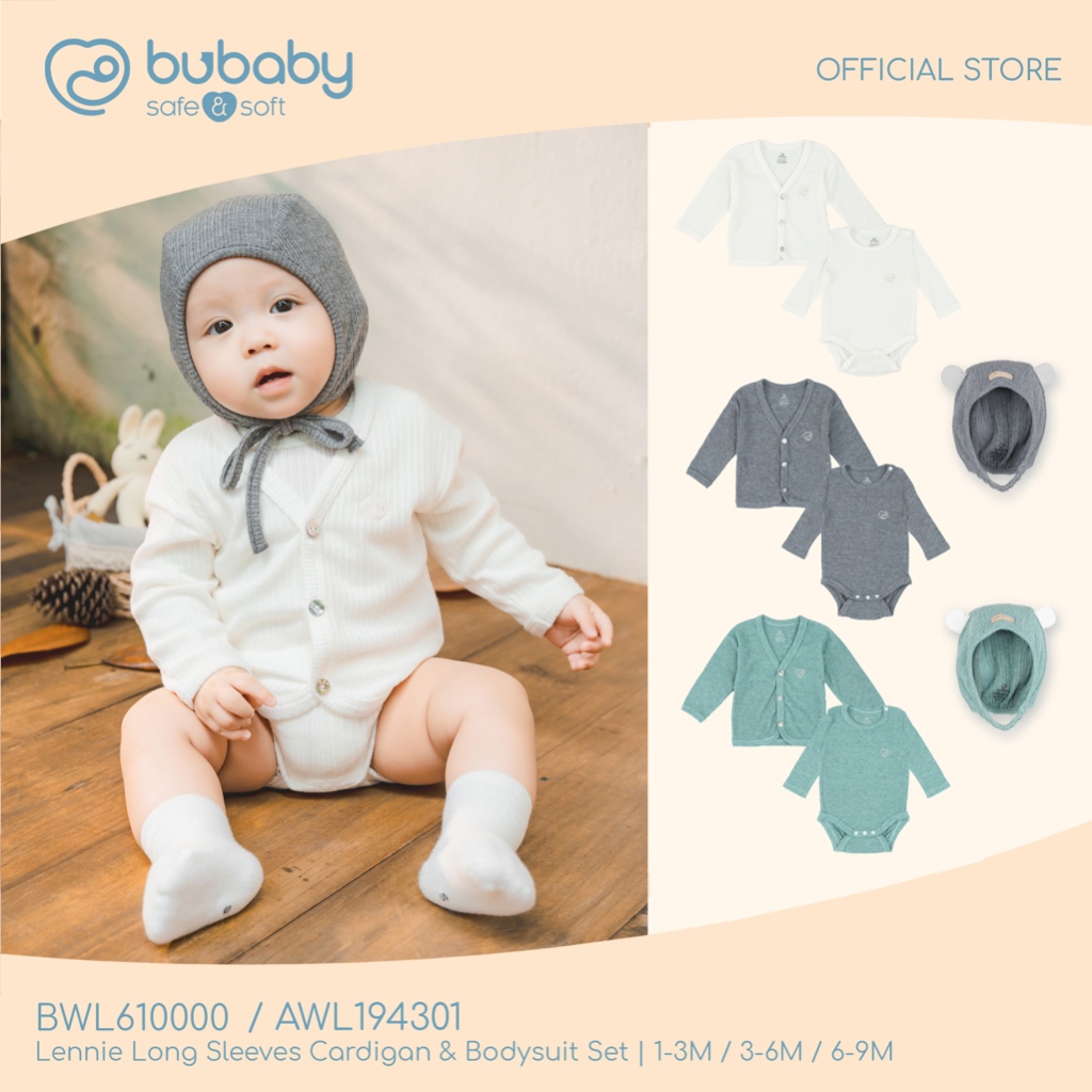 Bubaby เซ็ทชุดใยไผ่ บอดี้สูทเลนนี่+เสื้อคลุมแขนยาว & หมวกหมี / Lennie Long Sleeve Cardigan and Bodys