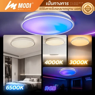 MODI โคมไฟเพดานพร้อมลำโพงบลูทูธไร้สาย 65W 220V เปิดได้ 3 แสง และสีRGB หลอดไฟLED โคมไฟ led Bluetooth