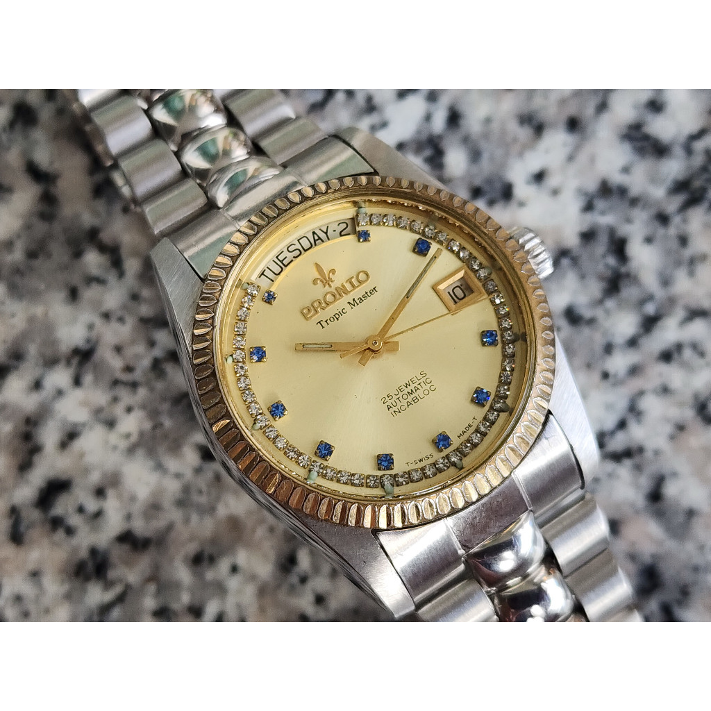 นาฬิกา Rare Vintage Pronto Tropic Master Automatic Gents Gents Day Date Style  กัปตัน เดินปกติ (มือส