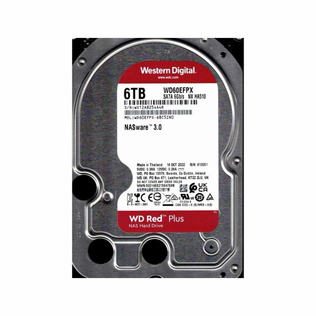 ฮาร์ดดิสก์ WD Red Plus 6TB 5400rpm 256MB HDD for NAS (WD60EFPX) 3Year
