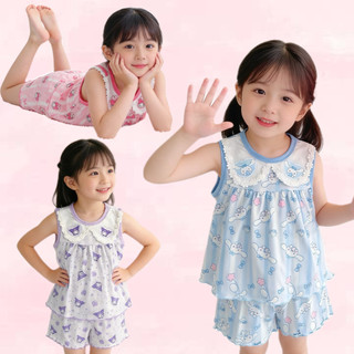 BB174 ชุดนอนเด็กแขนกุด+กางเกงขาสั้น ผ้านุ่ม ลายน่ารัก สีพาสเทล สุดคิ้วท์ เสื้อผ้าเด็ก
