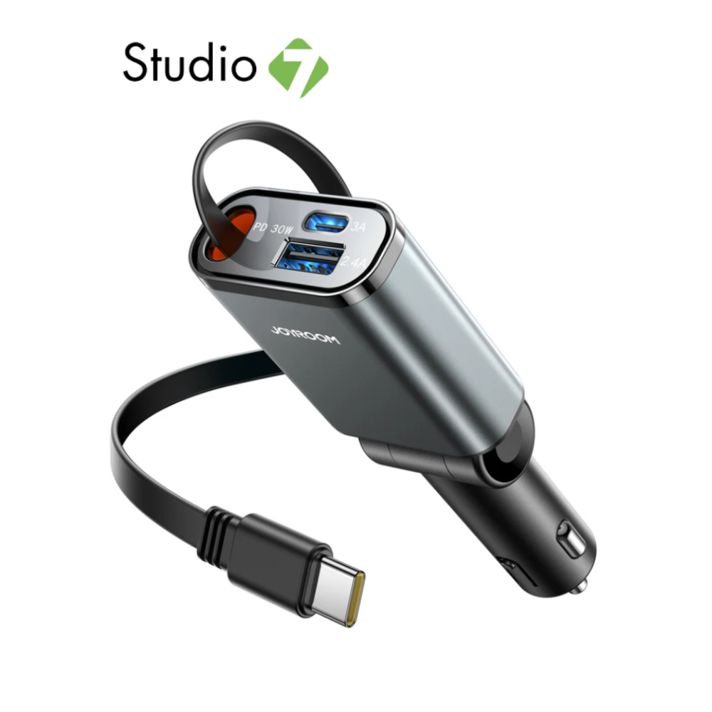 ที่ชาร์จแบตในรถ JOYROOM 3-in-1 Retractable Car Charger JR-CCL07 Dark Gray by Studio7