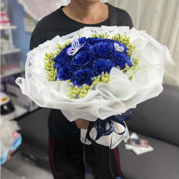 ช่อดอกไม้แห้งกลิตเตอร์ ทรงกลม มีดอกไม้แซม ขนาด 10,15,20 ดอก