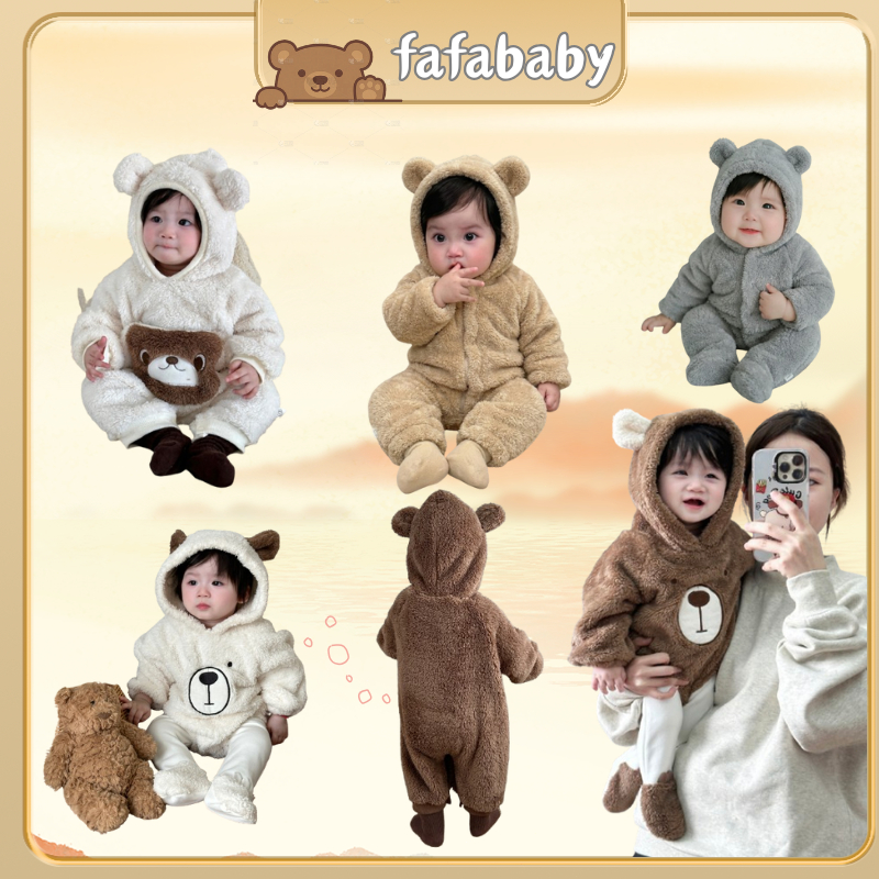 ชุดหมีมีฮู้ดน่ารักสำหรับทารกอุ่นในฤดูหนาวชุดเทเลทับบี้เด็ก