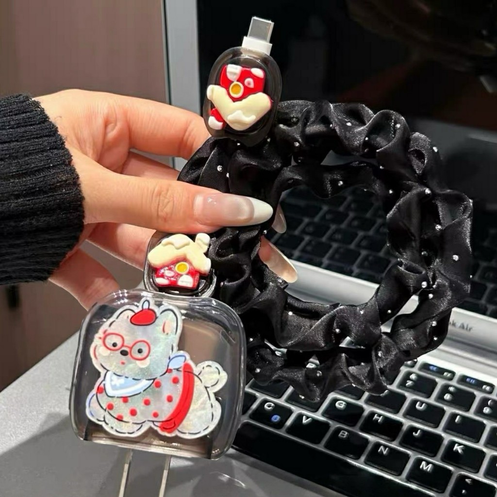 ชุดถนอมสายชาร์จ ลาย หมาดำ ชุดตกเเต่งสายชาร์จ สำหรับ ไอโฟน 18w/20w/35w