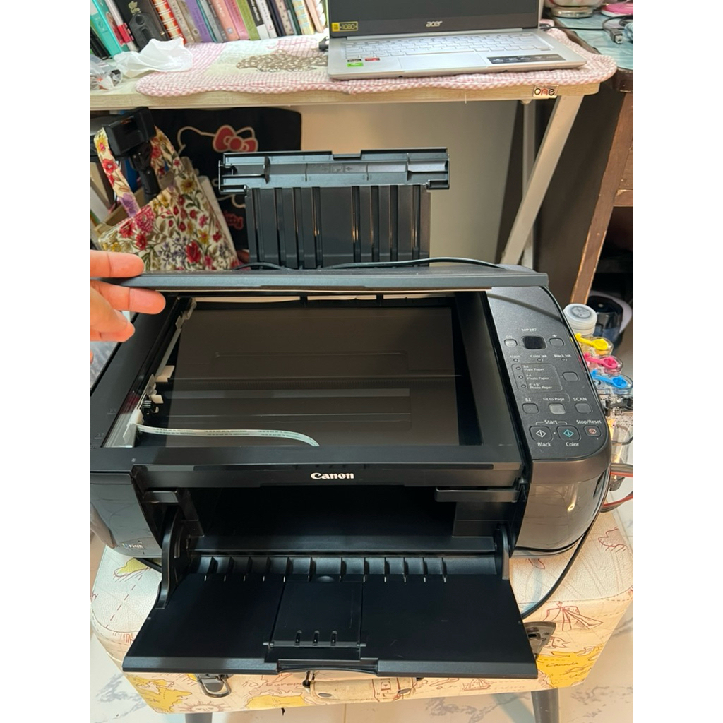 Printer canon mp287 เครื่องพร้อมแท้งค์ เปลี่ยนหัวพิมพ์ใหม่ทั้งหมึกสี/หมึกดำ /สแกนได้/ถ่ายเอกสารได้