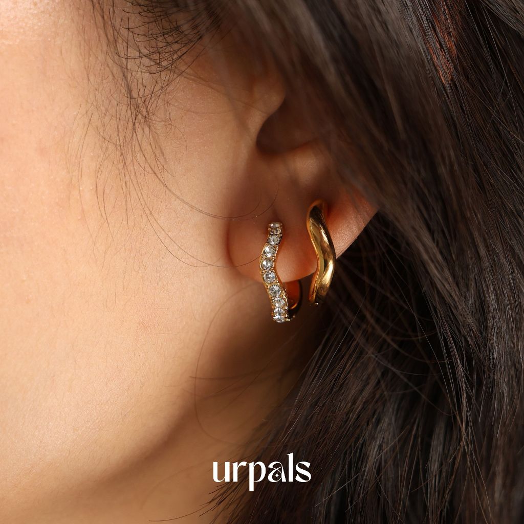URPALS ต่างหูห่วง Stainless ชุบทอง18K ทนน้ำ ทนเหงื่อได้ดี