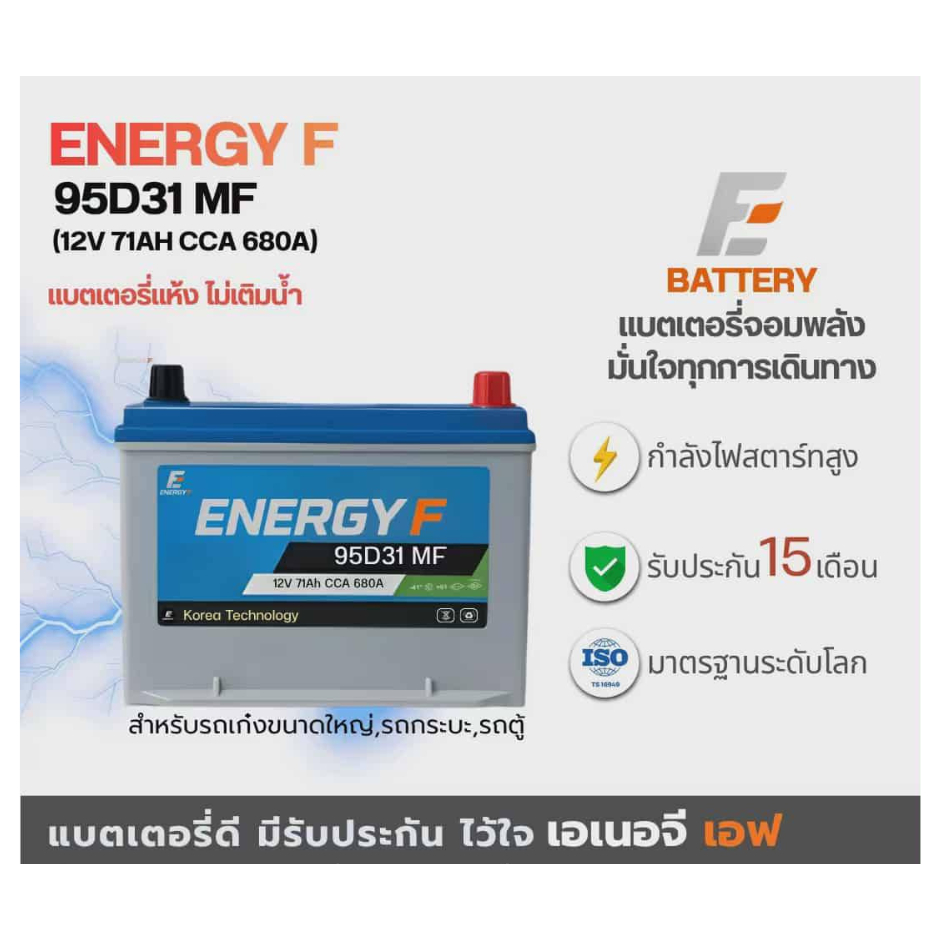 แบตเตอรี่แห้ง ไม่เติมน้ำ 95D31 MF