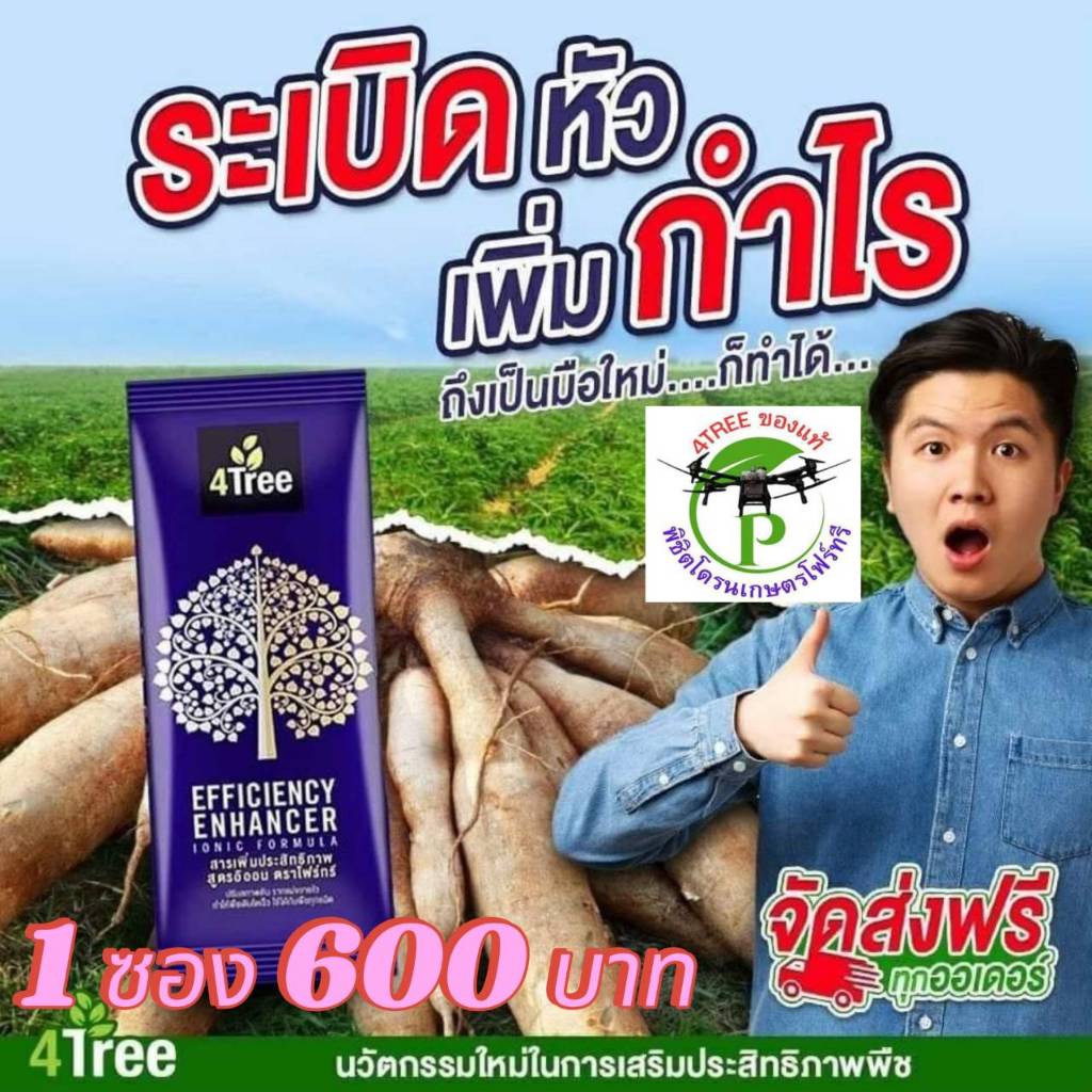 ของแท้4Tree โฟร์ทรี 1 ซอง สารเสริม เพิ่มประสิทธิภาพ การเจริญเติบโต ของพืช เร่งราก โตเร็ว เขียวนาน ลดต้นทุนเพิ่มผลผลิต