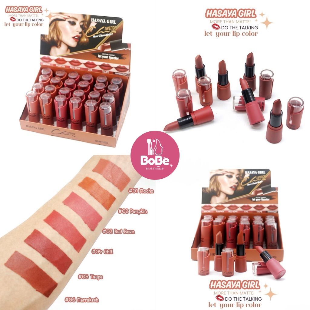 {24แท่ง} HASAYA GIRL Silky Matte Lipstick ลิปสติกแมทต์ เนื้อซาติน กลบสีคล้ำริมฝีปาก no.HH1030