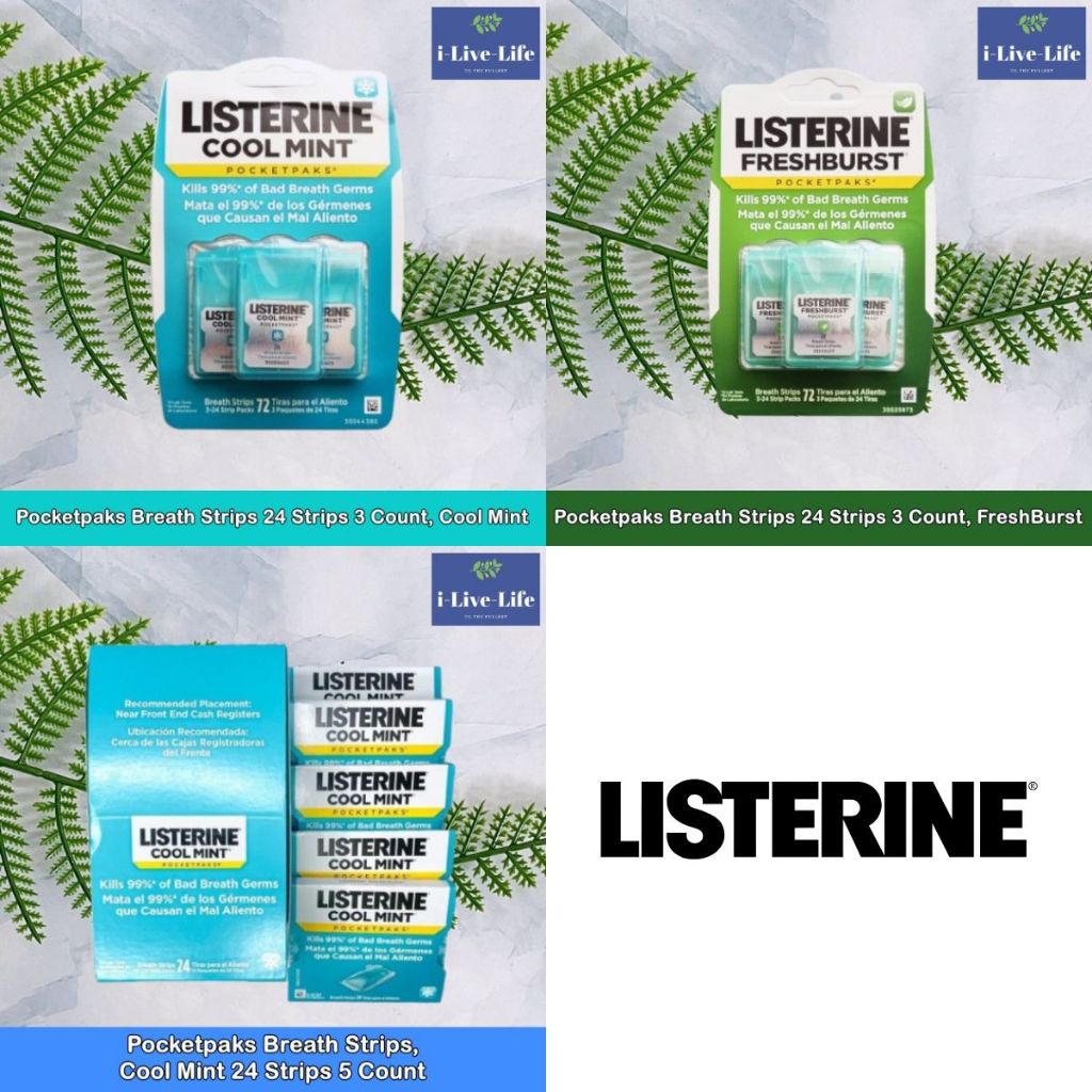 Listerine - Breath Strips Pocketpaks 24 Strips Pack 3 or Pack 5 ลิสเตอรีน แผ่นแปะลิ้นระงับกลิ่นปาก ล