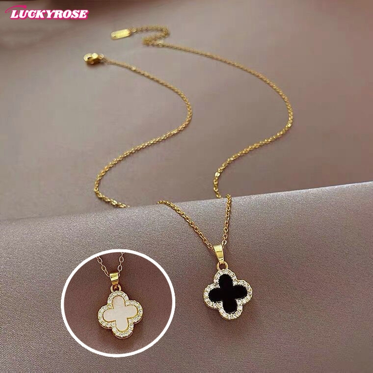 LUCKYROSE สร้อยคอกระดูกไหปลาร้าสตรี โคลเวอร์สี่แฉก สแตนเลส ดีไซน์พิเศษ หรูหรา