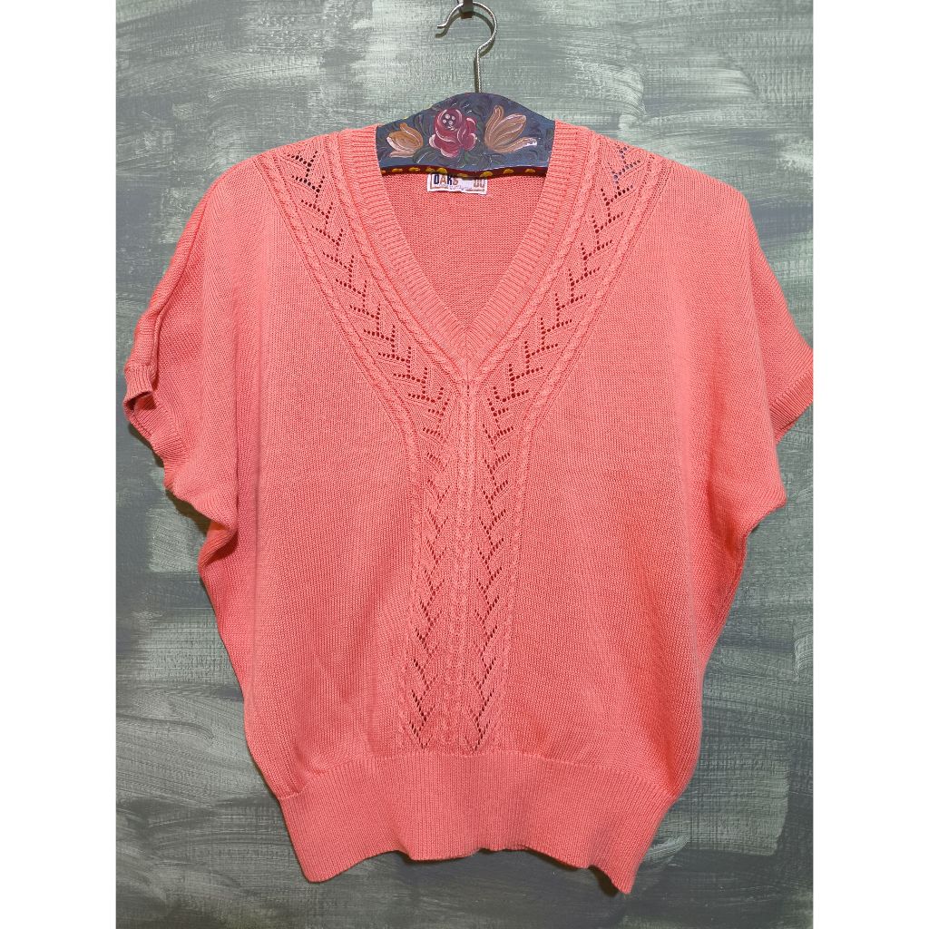 DAKS® LICENSED BY DAKS-SIMPSON LTD. ENGLAND Coral Orange Short Sleeve Sweater Size M