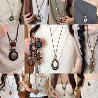 สร้อยคอยาวจี้เรซิน จี้ไม้ งานวินเทจสุดเก๋พร้อมส่งในไทย