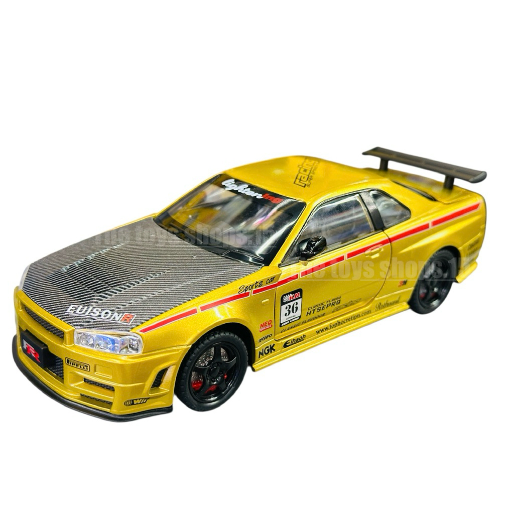 โมเดลนิสสันสกายไลน์R34 สเกล1:24 เหล็กมาใหม่ ลายแต่งซิ่ง R34ใหม่ R34แต่ง