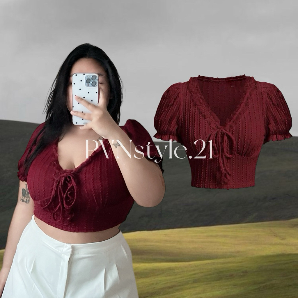 เสื้อครอปสาวอวบแขนตุ๊กตาทรงเจ้าหญิง อก 34-46