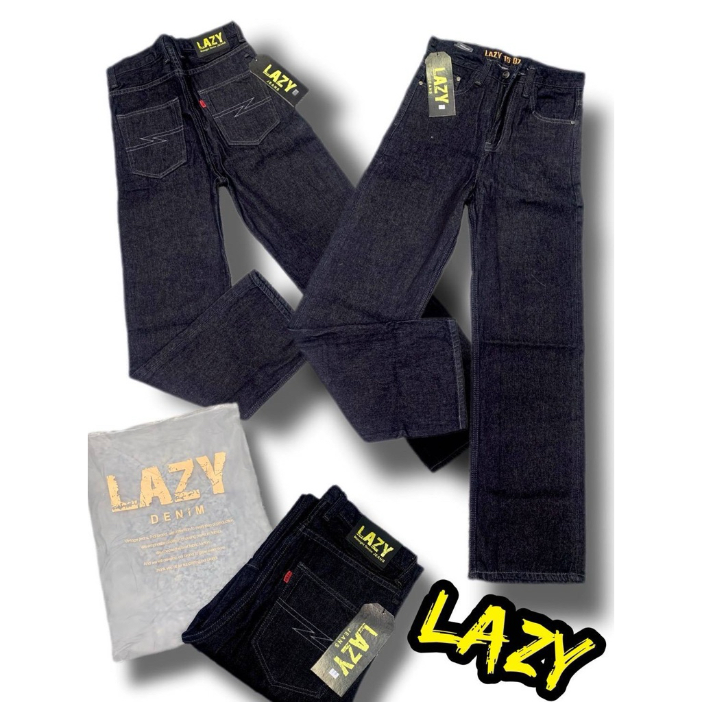 กางเกงยีนส์ LAZY ผ้าดิบ 15oz เอวสูง กระบอกใหญ่ ของแท้ 💯% ไซส์ 24-42