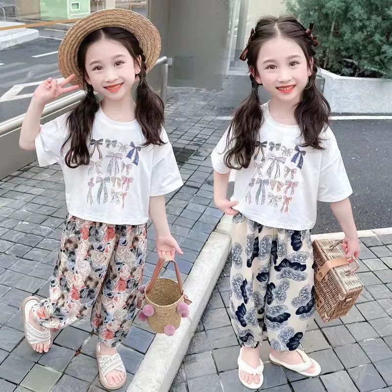 ส่งจากไทย ชุดเซ็ตเด็กผู้หญิง เสื้อ+กางเกงขายาว 3-11 ขวบ CK284