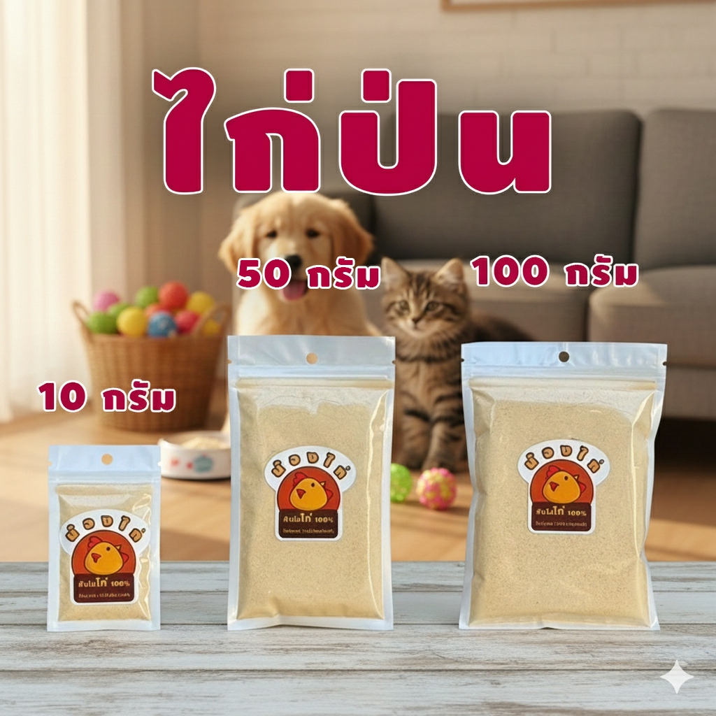 ผงไก่ป่น ผงโรยอาหารหมา ผงโรยอาหารแมว ผงโรยอาหารเม็ด By Nongkai