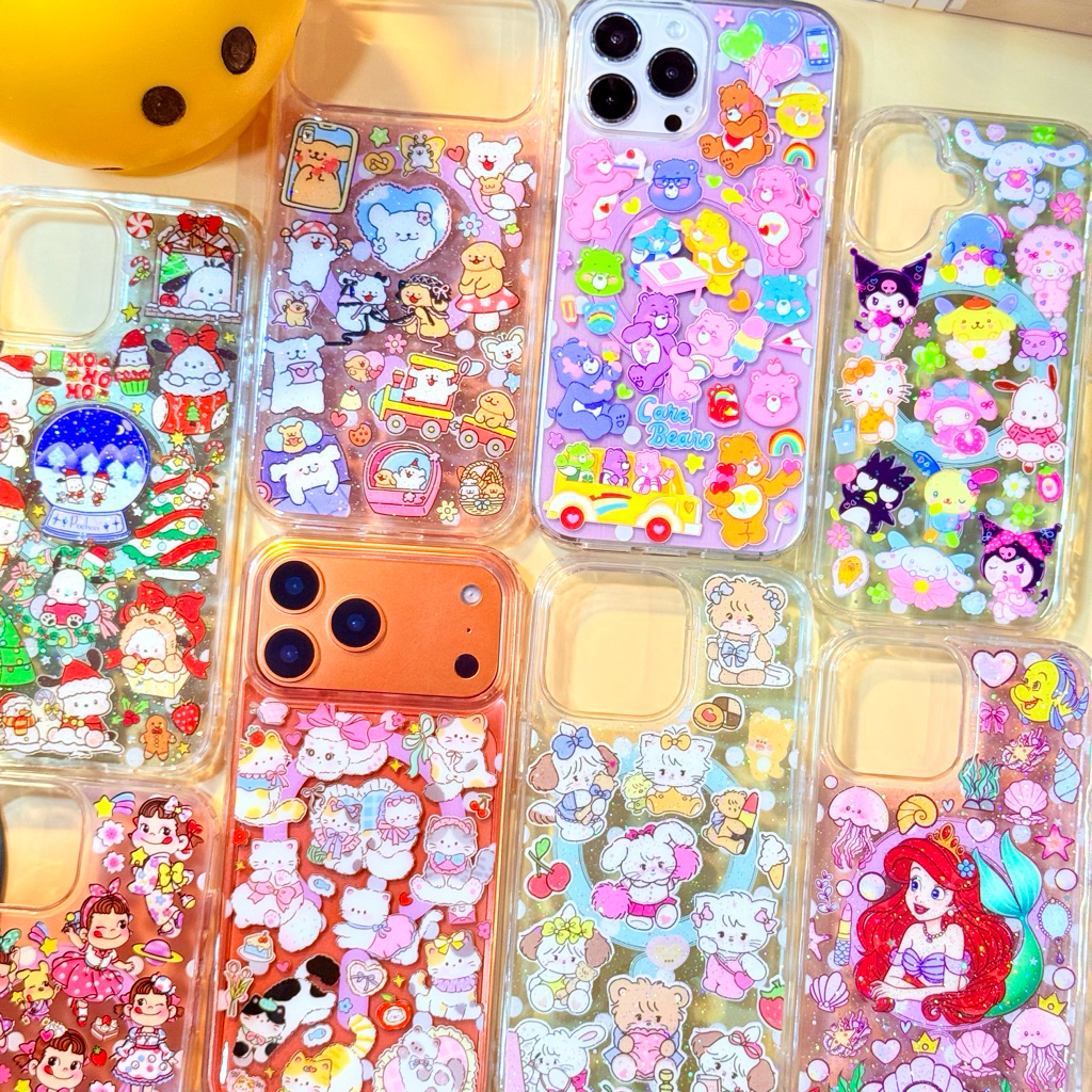 เคสM เคสสีพื้นหลัง งานขุ่นมุมเรียบ + สติ๊กเกอร์เคลือบเรซิ่น
