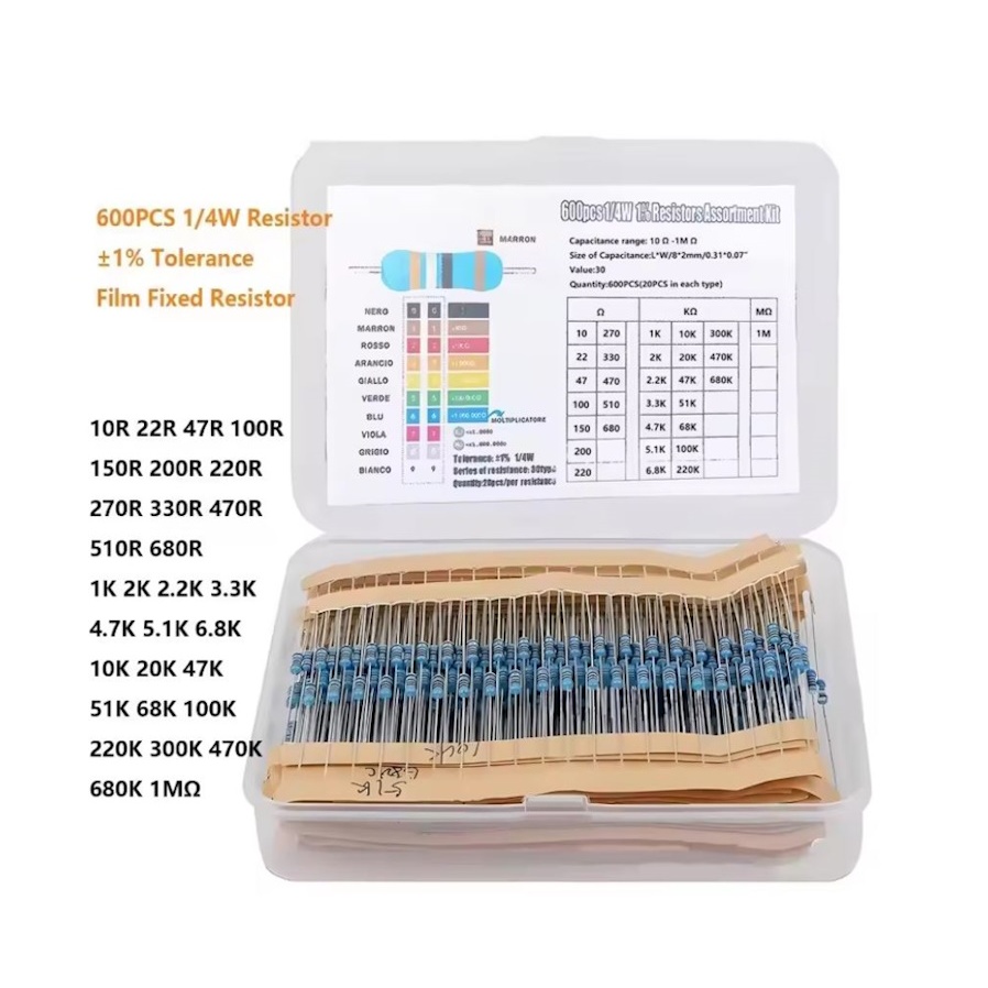 ตัว R ตัวต้านทาน Resistor 1/4W 1% แพ็ครวม 30 ค่า ค่าละ 20 ชิ้น ทั้งหมด 600 ชิ้น