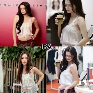 BY IRA (00018) Helena Top. เสื้อกล้ามสายเดี่ยวแต่งลูกไม้ ซีทรูข้างๆ💗✨