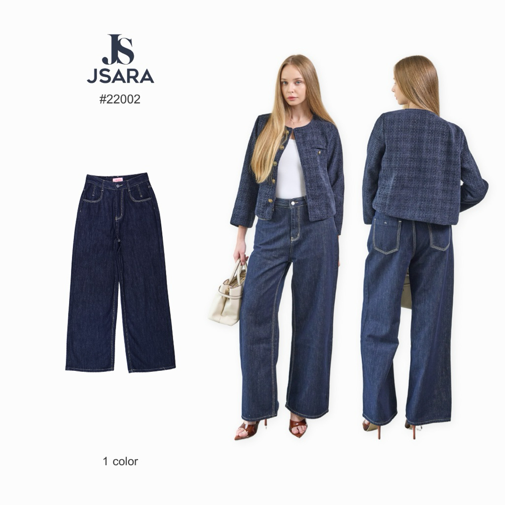 JSARA กางเกงยีนส์ทรงกระบอก รุ่นใหม่ Office Hour ผ้าไม่ยืด ปลายขาเย็บ Size S-3XL รหัส 22002