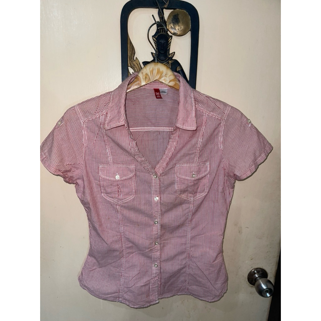 เชิ้ตขาวแดงหญิง H&M แท้ อก36