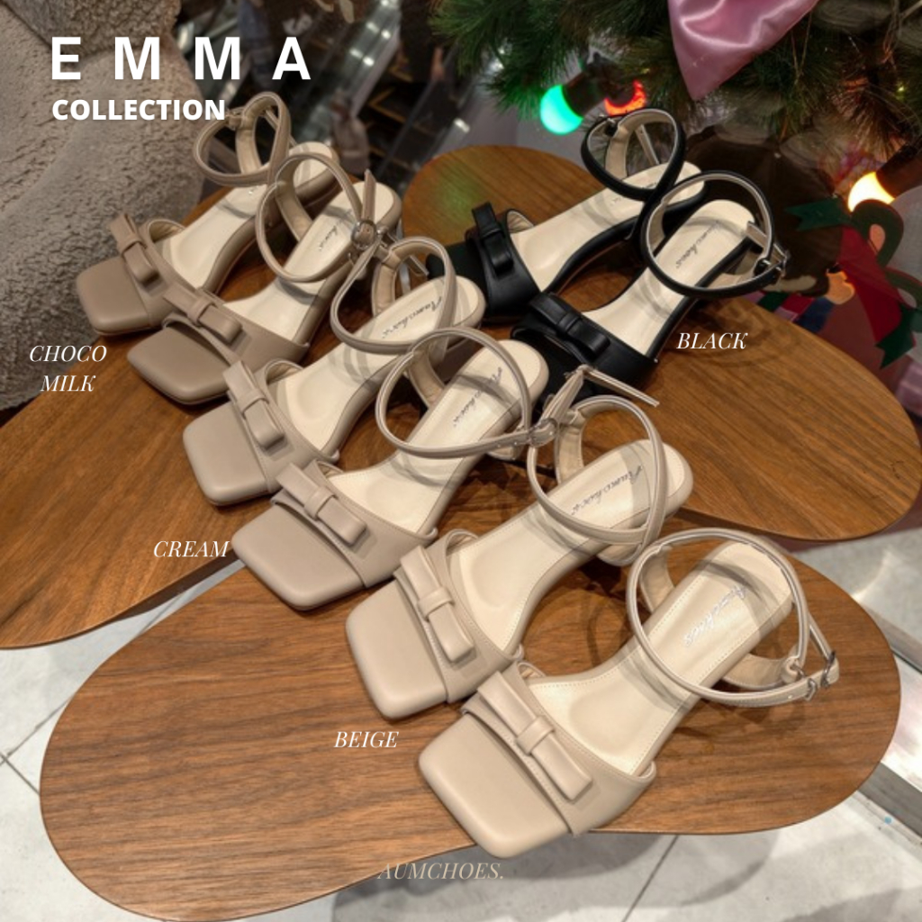 Emma - รองเท้ารัดส้น สูง 2 นิ้ว แต่งกิมมิคด้วยโบว์น่ารักๆ พื้นนิ่มใส่สบาย เดินได้ทั้งวัน