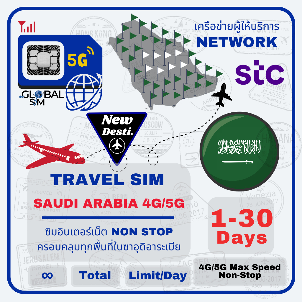 【The Global SIM】Saudi Arabia SIM ซิมซาอุดิอาระเบีย STC 3 -10 Days 4G Max speed