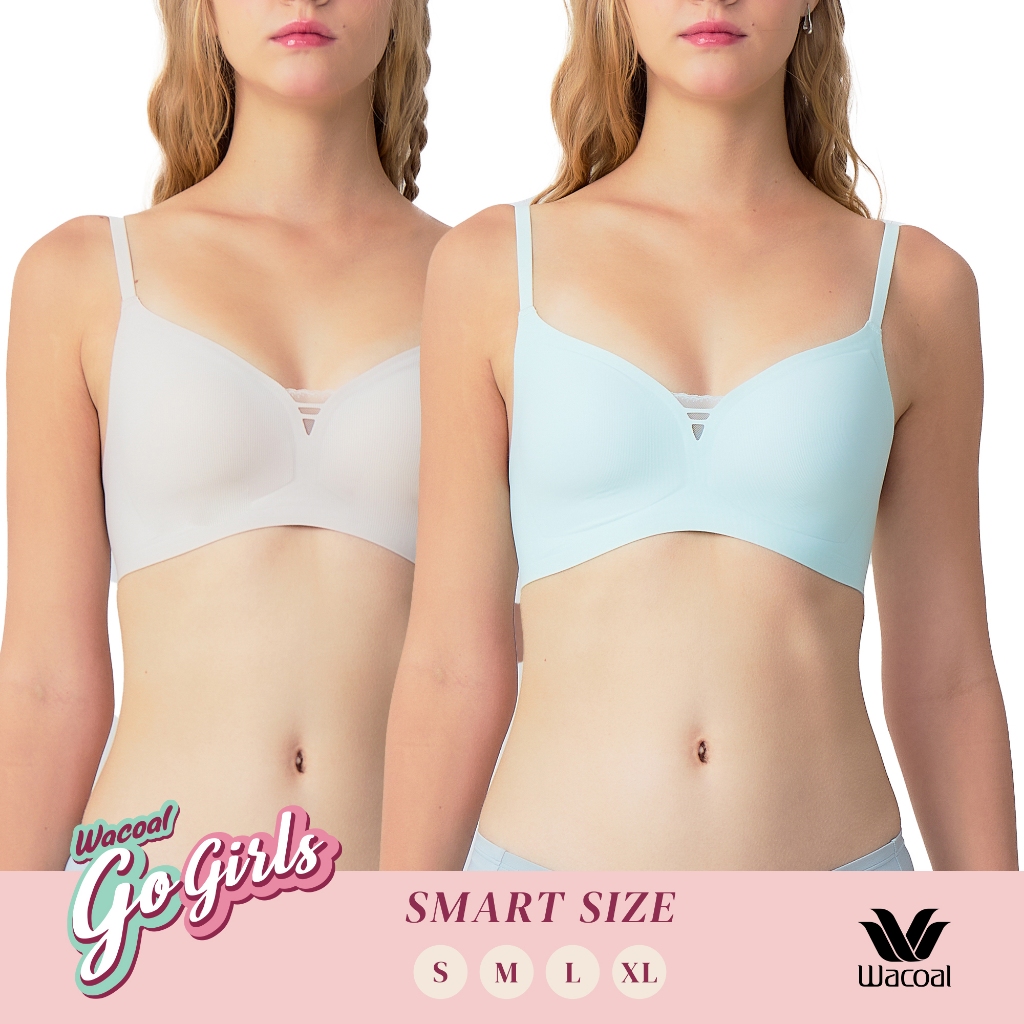Wacoal ชุดชั้นเนียน บราไร้โครง Smart Size ผ้าร่องแต่งลูกไม้ เซท 2 ชิ้น รุ่น WB3Y38/WB3238