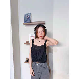 BY IRA (00018) Helena Top. เสื้อกล้ามสายเดี่ยวแต่งลูกไม้ ซีทรูข้างๆ💗✨
