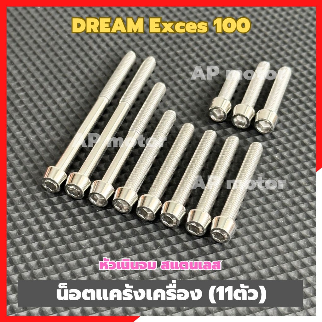 น็อตแคร้งเครื่องDREAM exces 100 (11ตัว) หัวเนินจม สแตนเลส เบอร์10 น็อตแคร้งดรีม100 น็อตเครื่องดรีม100 น็อตแคร้งDREAM100