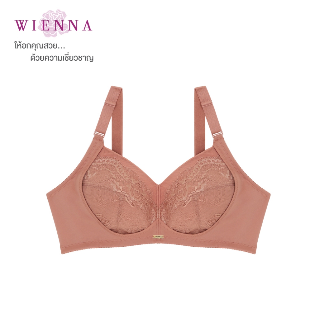 WIENNA BRA PLUS SIZE  DB45122  ชุดชั้นในเวียนนา ไร้โครง เสื้อชั้นในลูกไม้ สีดำ สีเนื้อ ส้มอมน้ำตาล T