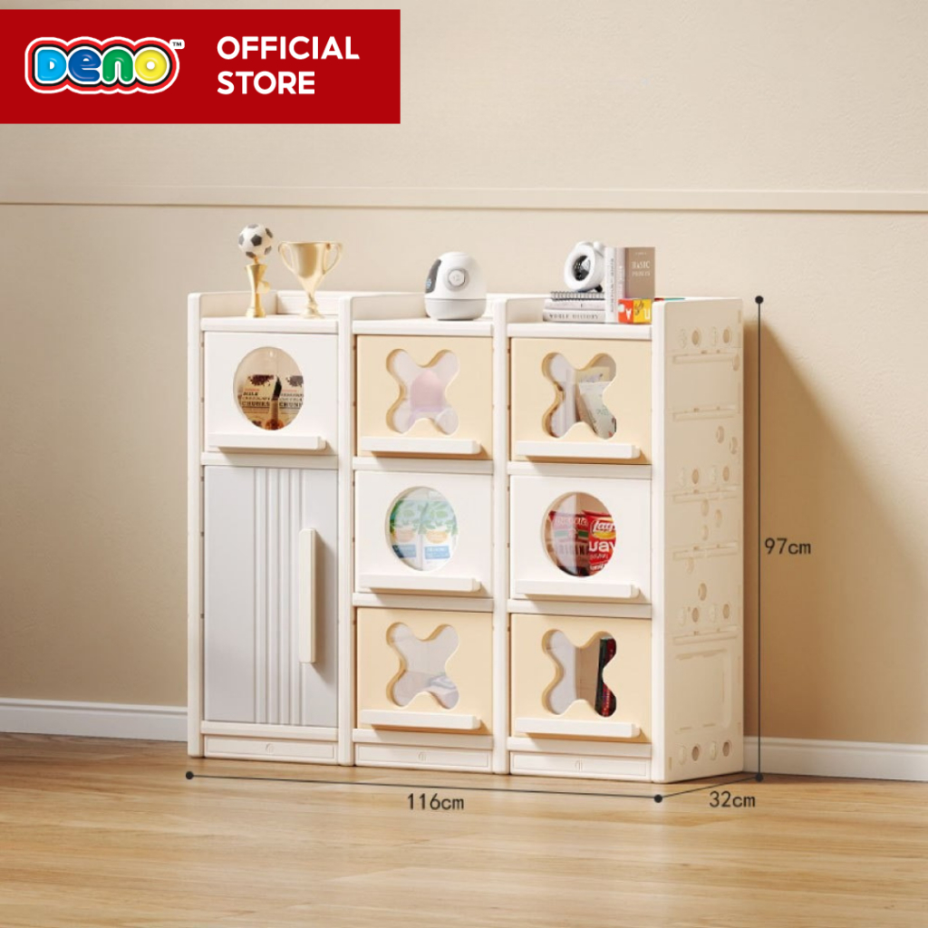 DENO (ดีโน่) ตู้เก็บของ ชั้นวางของเล่นเด็ก ลาย XO