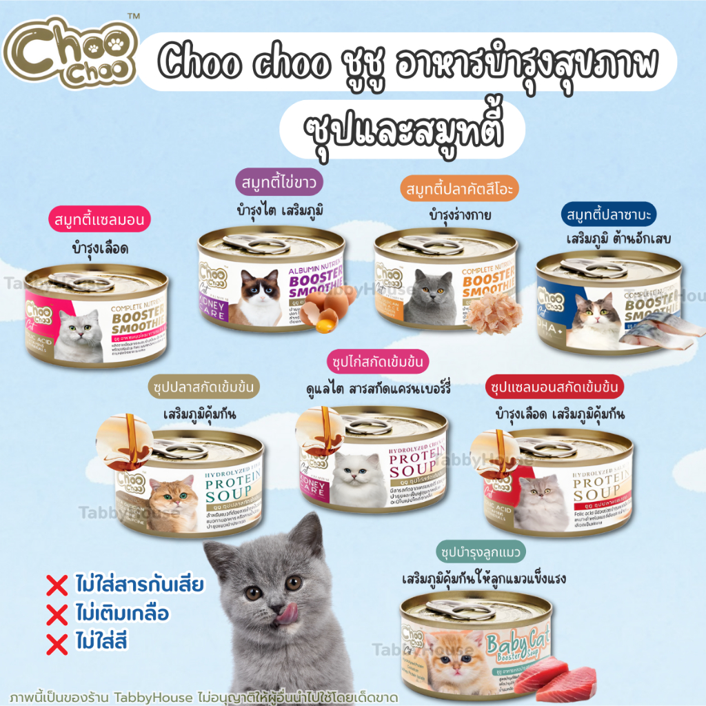 Choo choo ชูชู อาหารบำรุงสุขภาพแมว สมูทตี้ปลา ซุปสกัดเข้มข้น เสริมDHA บำรุงเลือด บำรุงสุขภาพ 80 กรัม