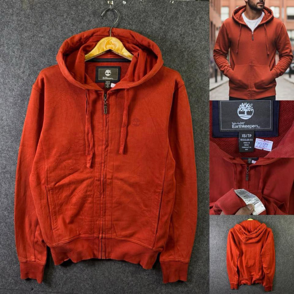 Red Timberland Zip Up Hoodie (Xs)
