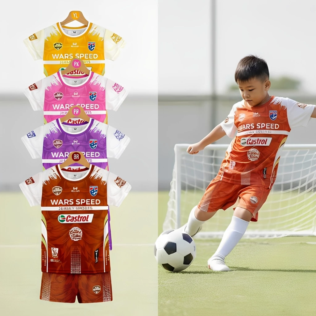 ชุดบอลชุดกีฬาเด็กเสื้อพร้อมกางเกงผ้านิ่มเย็นใส่สบายขนาดไซร้เด็ก1ขวบถึง13ขวบ ผ้าดี KIDS005