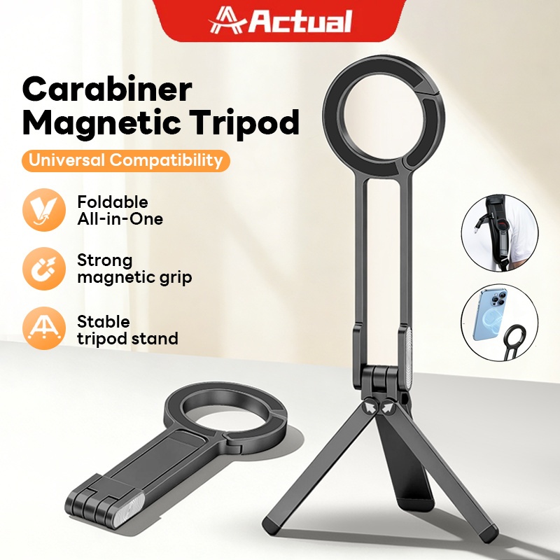Actual ตะขอแม่เหล็กปีนเขาเปลี่ยนเป็นที่วางโทรศัพท์ได้ Phone Tripod ขาตั้งมือถือ MagSafe ต่อไฟเซลฟี่ ไลฟ์สด ห้อยกระเป๋า