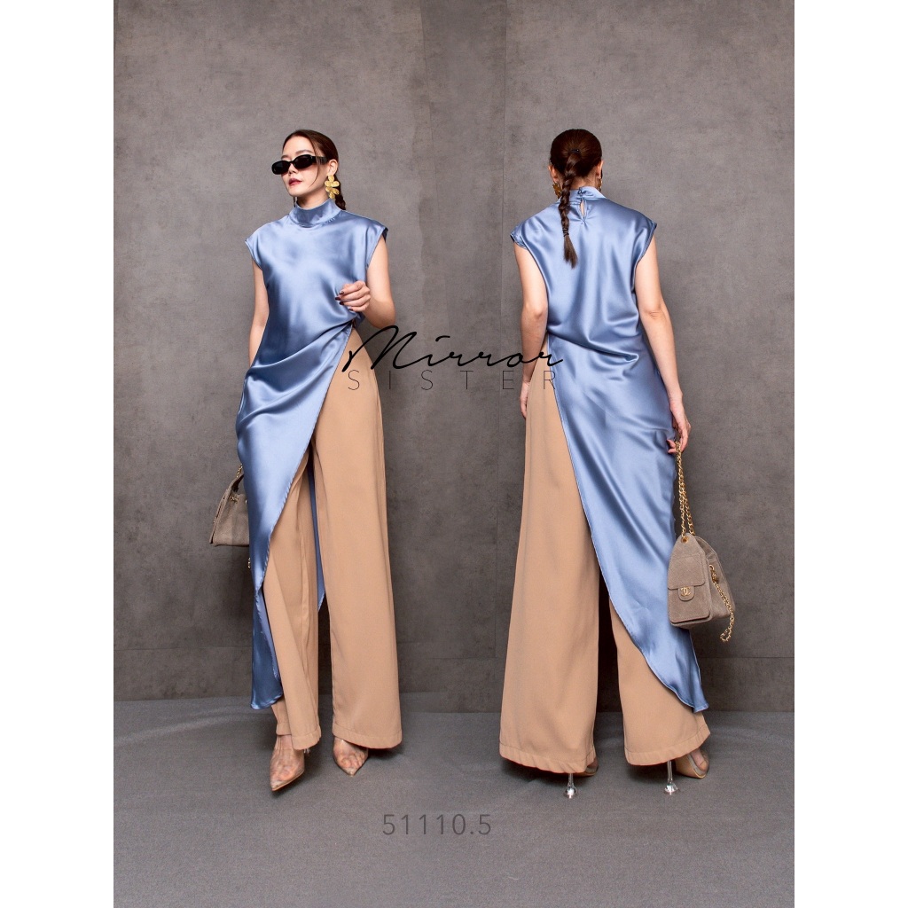 🔖Mirrorsister 51110.5 เสื้อแขนกุดผ้าซาตินดีไซน์ปลายเฉียง คอจีนทรงตั้งเบาๆ เหมาะทั้งใส่ไปทำงานและโอกาสอื่นๆ แมทช์ง่าย - รูปที่ 5