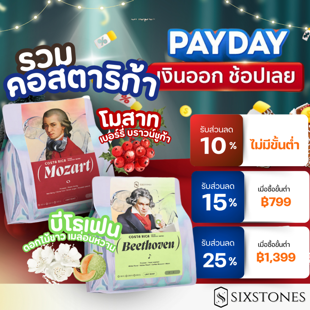 MOZART BEETHOVEN CHOPIN Costa Rica Canet Musician เมล็ดกาแฟคั่วอ่อน โรงคั่วกาแฟซิกซ์สโตนส์ sixstones