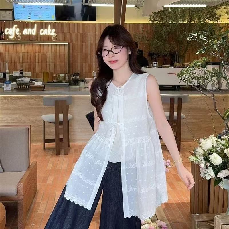 easy ผู้หญิง ผูกขึ้น เย็บปักถักร้อย เสื้อกันหนาว กระโปรงเสื้อกั๊ก แขนกุด เสื้อเชิ้ต